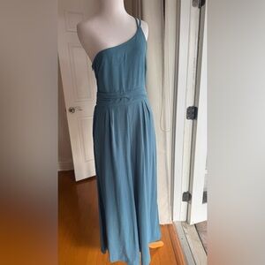 Chic One-Shoulder Blue Green Jumpsuit in Medium